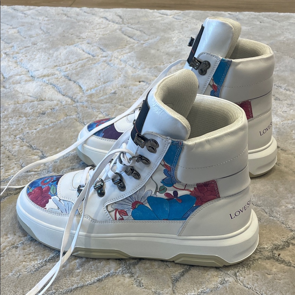 New women’s Love Shack Fancy High-Top Sneakers - White and Blue